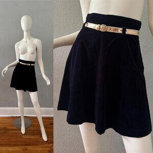 Vintage 60s 70s Black Cotton Velvet Hippie Mod Mini Skirt XS